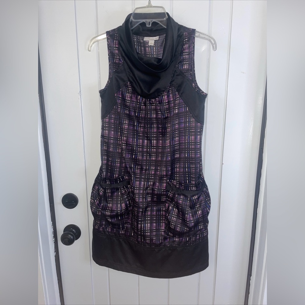 Richard Chai For Target Women’s Sz S Plaid Dress Pockets cowl Neck Purple Black